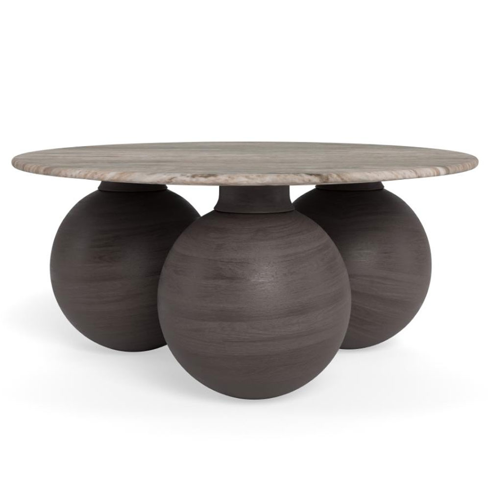 Fexira Grey Toronto Polished Marble Top Coffee Table with Brown Sandblasted Base