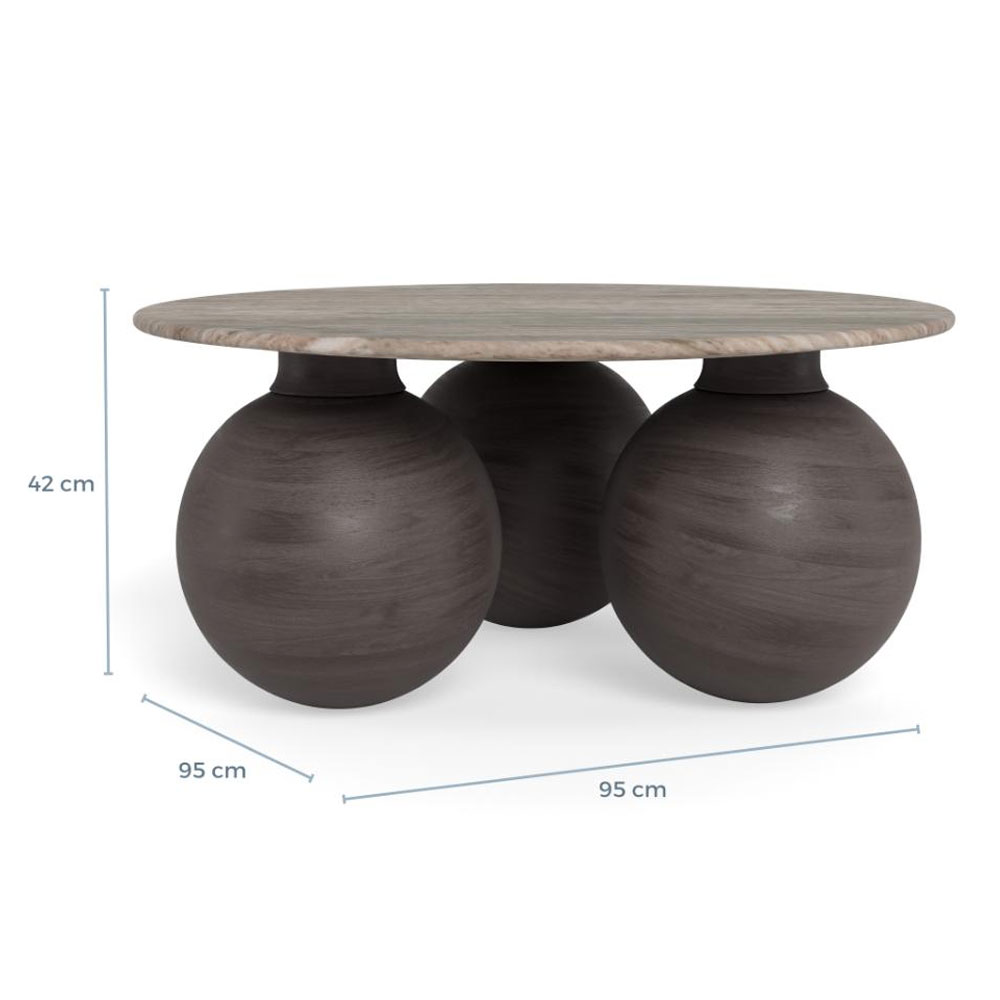 Fexira Grey Toronto Polished Marble Top Coffee Table with Brown Sandblasted Base