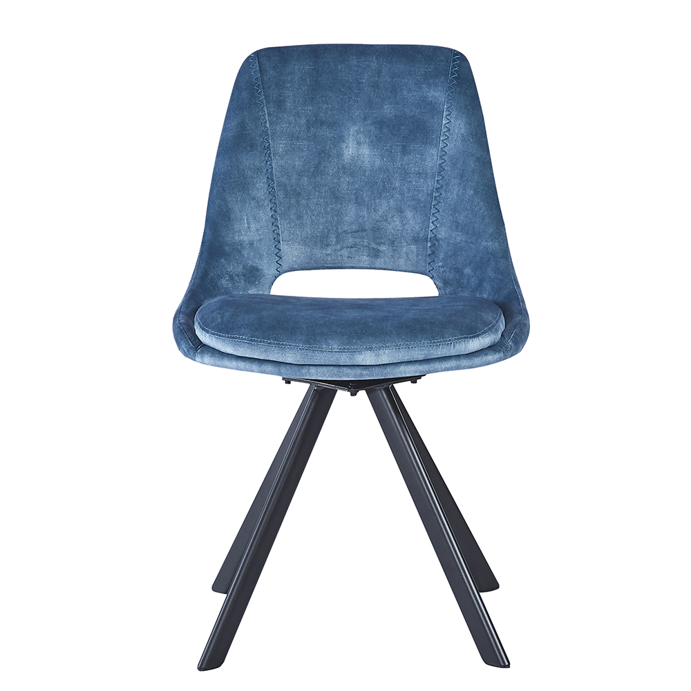 Fexon Blue Velvet Dining Chair with Black Legs in Pair