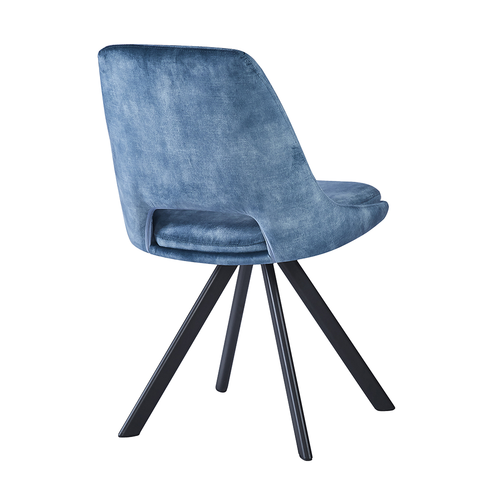 Fexon Blue Velvet Dining Chair with Black Legs in Pair