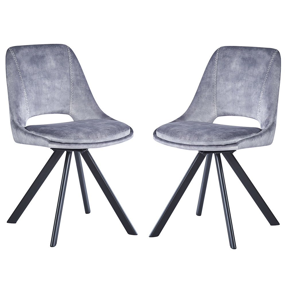 Fexon Light Grey Velvet Dining Chair with Black Legs in Pair