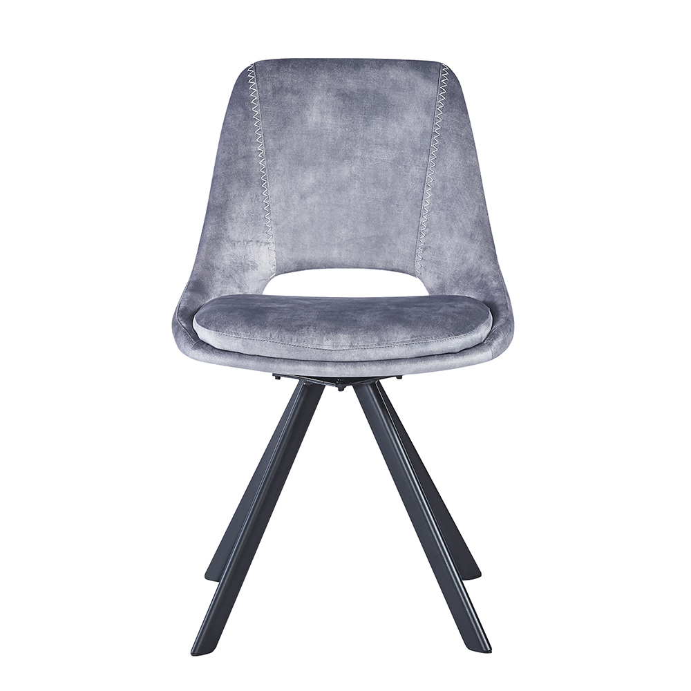 Fexon Light Grey Velvet Dining Chair with Black Legs in Pair