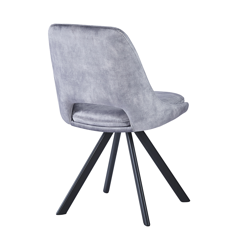 Fexon Light Grey Velvet Dining Chair with Black Legs in Pair