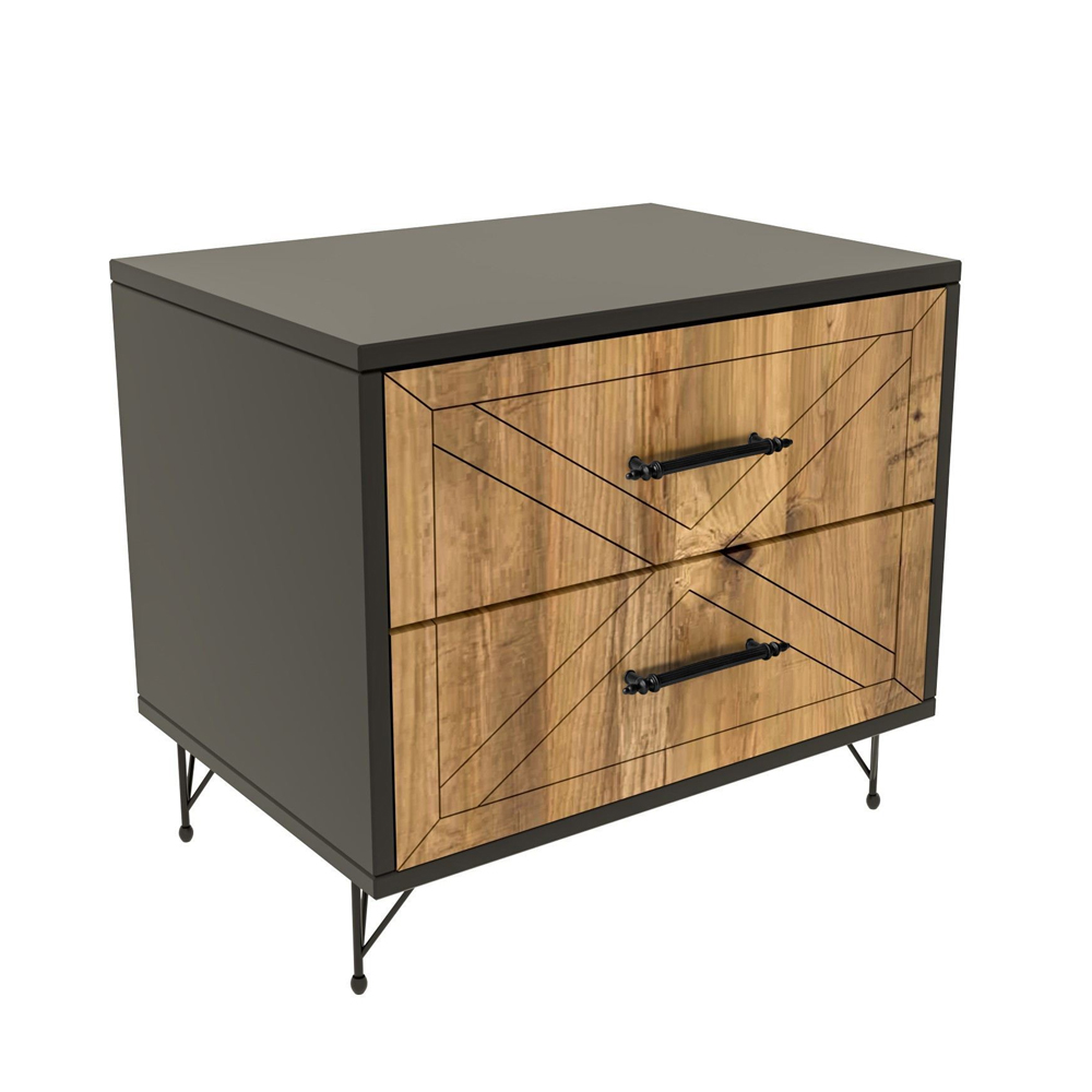 Feyro Wooden Bedside Cabinet With 2 Drawers In Anthracite And Oak