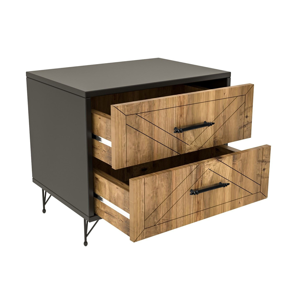 Feyro Wooden Bedside Cabinet With 2 Drawers In Anthracite And Oak
