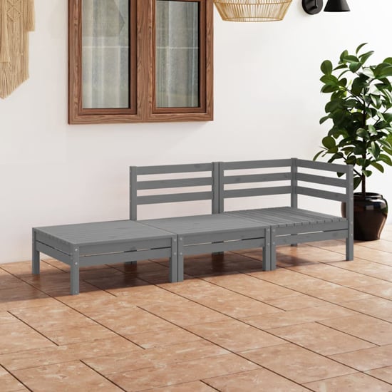 Product photograph of Fico Solid Pinewood 3 Piece Garden Lounge Set In Grey from Furniture in Fashion