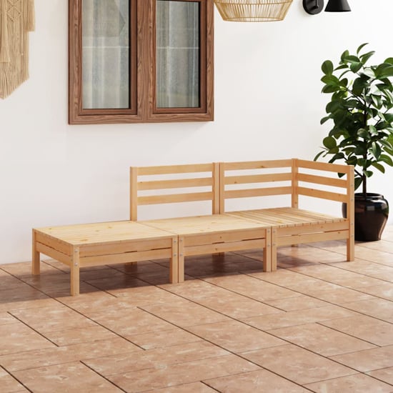 Fico Solid Pinewood 3 Piece Garden Lounge Set In Natural