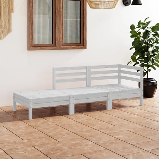 Product photograph of Fico Solid Pinewood 3 Piece Garden Lounge Set In White from Furniture in Fashion