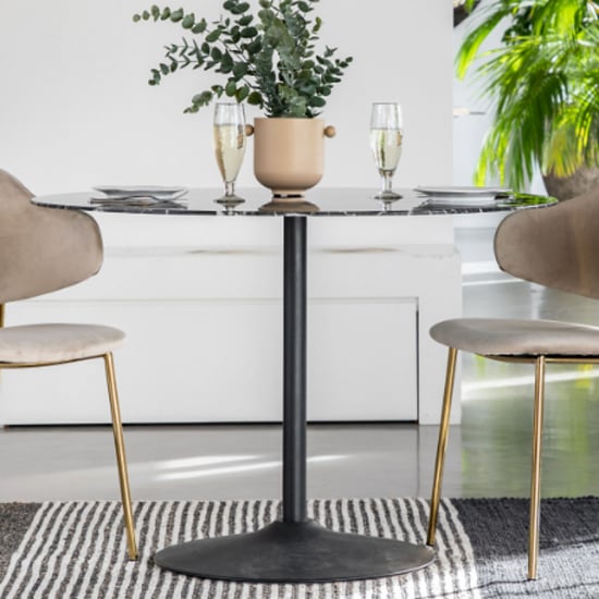 Photo of Field round glass dining table in black marble effect