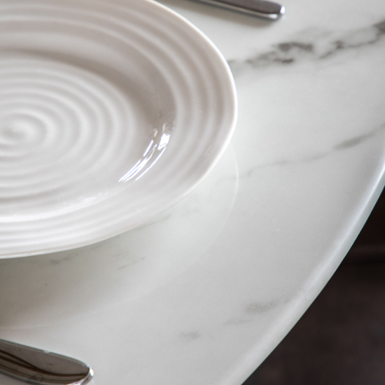 Field Round Glass Dining Table In White Marble Effect