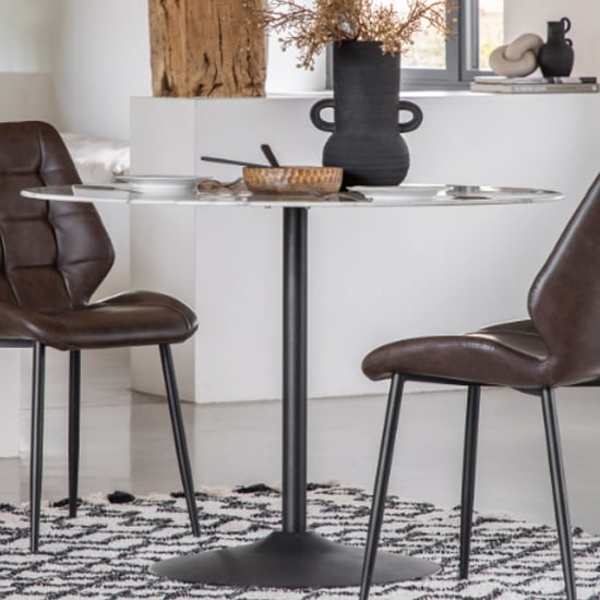 Photo of Field round glass dining table in white marble effect