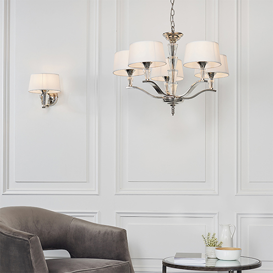 Fiennes 5 Lights White Fabric Ceiling Pendant Light In Chrome
