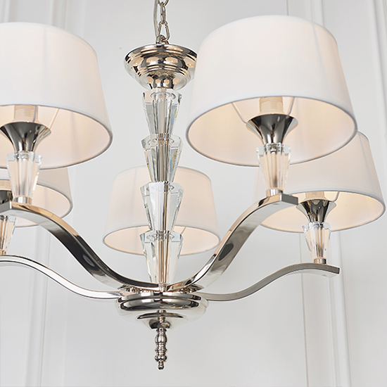 Fiennes 5 Lights White Fabric Ceiling Pendant Light In Chrome