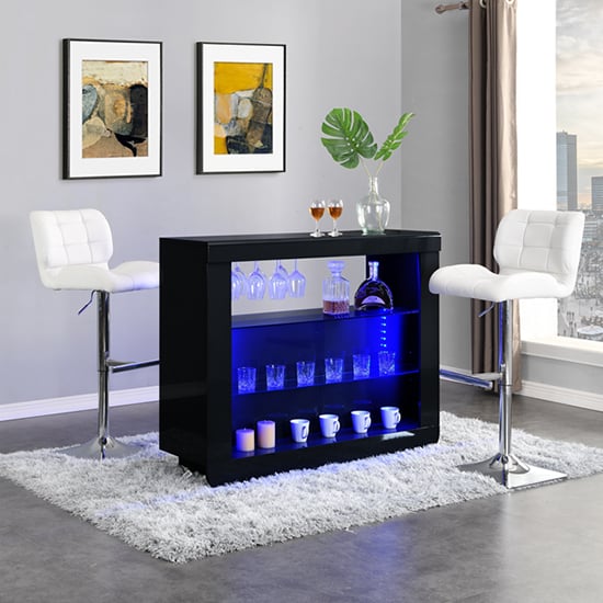 Read more about Fiesta black high gloss bar table with 2 candid white stools