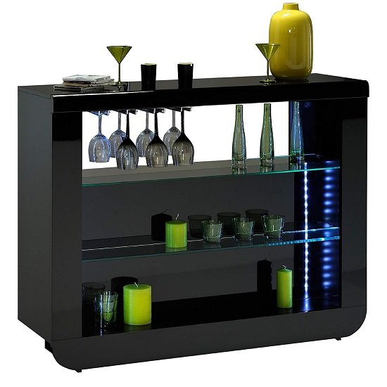 Fiesta Black High Gloss Bar Table With 4 Ritz Black White Stools