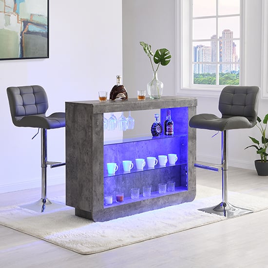 Fiesta Concrete Effect Bar Table With 2 Candid Grey Stools