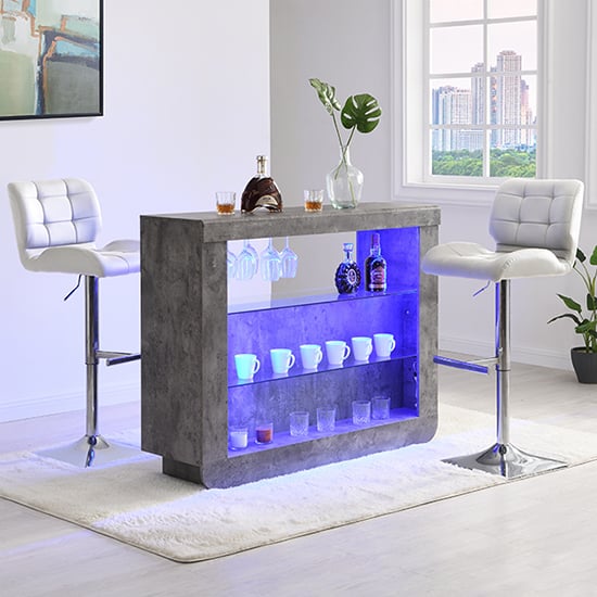 Photo of Fiesta concrete effect bar table with 2 candid white stools