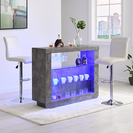 Fiesta Concrete Effect Bar Table With 2 Ripple White Stools