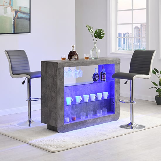 Photo of Fiesta concrete effect bar table with 2 ritz grey white stools