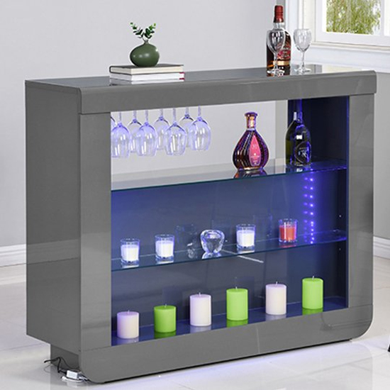 Fiesta Grey High Gloss Bar Table With 2 Candid Black Stools