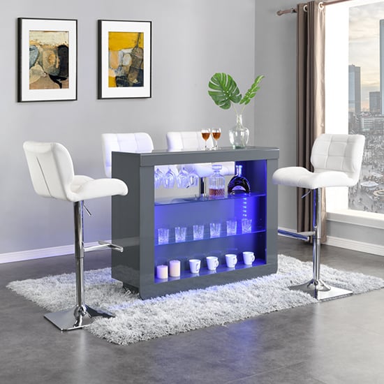 Fiesta Grey High Gloss Bar Table With 4 Candid White Stools_1