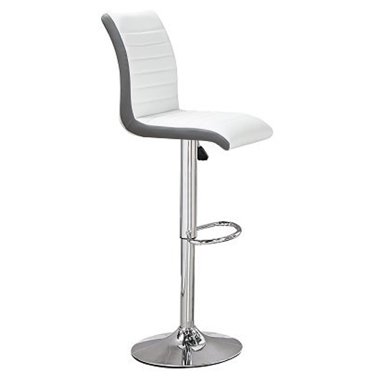 Fiesta White High Gloss Bar Table With 2 Ritz White Grey Stools_3