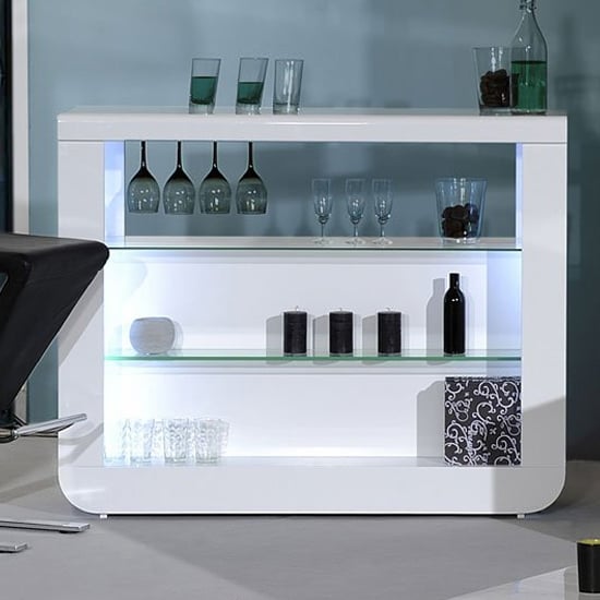 Fiesta White High Gloss Bar Table With 4 Candid Grey Stools