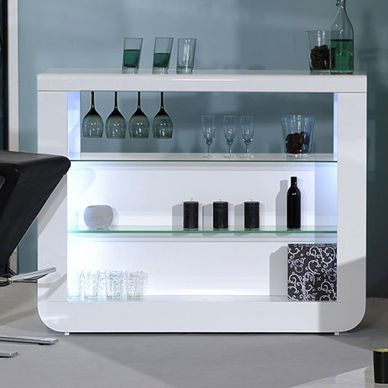 Fiesta White High Gloss Bar Table With 4 Candid White Stools_2