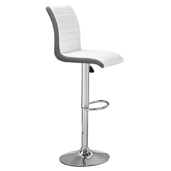 Fiesta White High Gloss Bar Table With 4 Ritz White Grey Stools_3