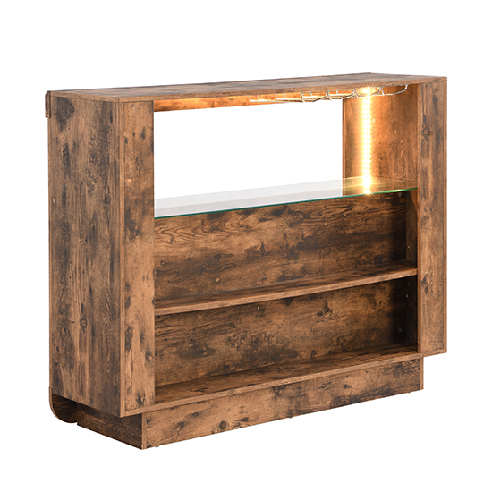 Fiesta Wooden Bar Table Unit In Rustic Oak With LED Lights