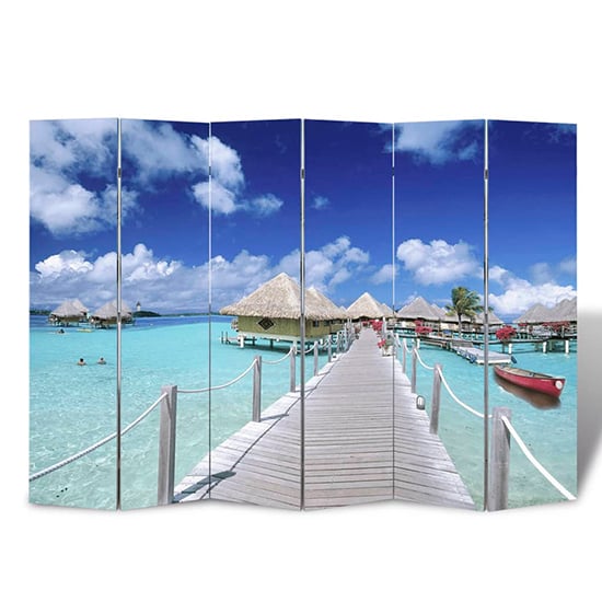 Photo of Fifer folding fir wood 217cm x 170cm room divider in beach