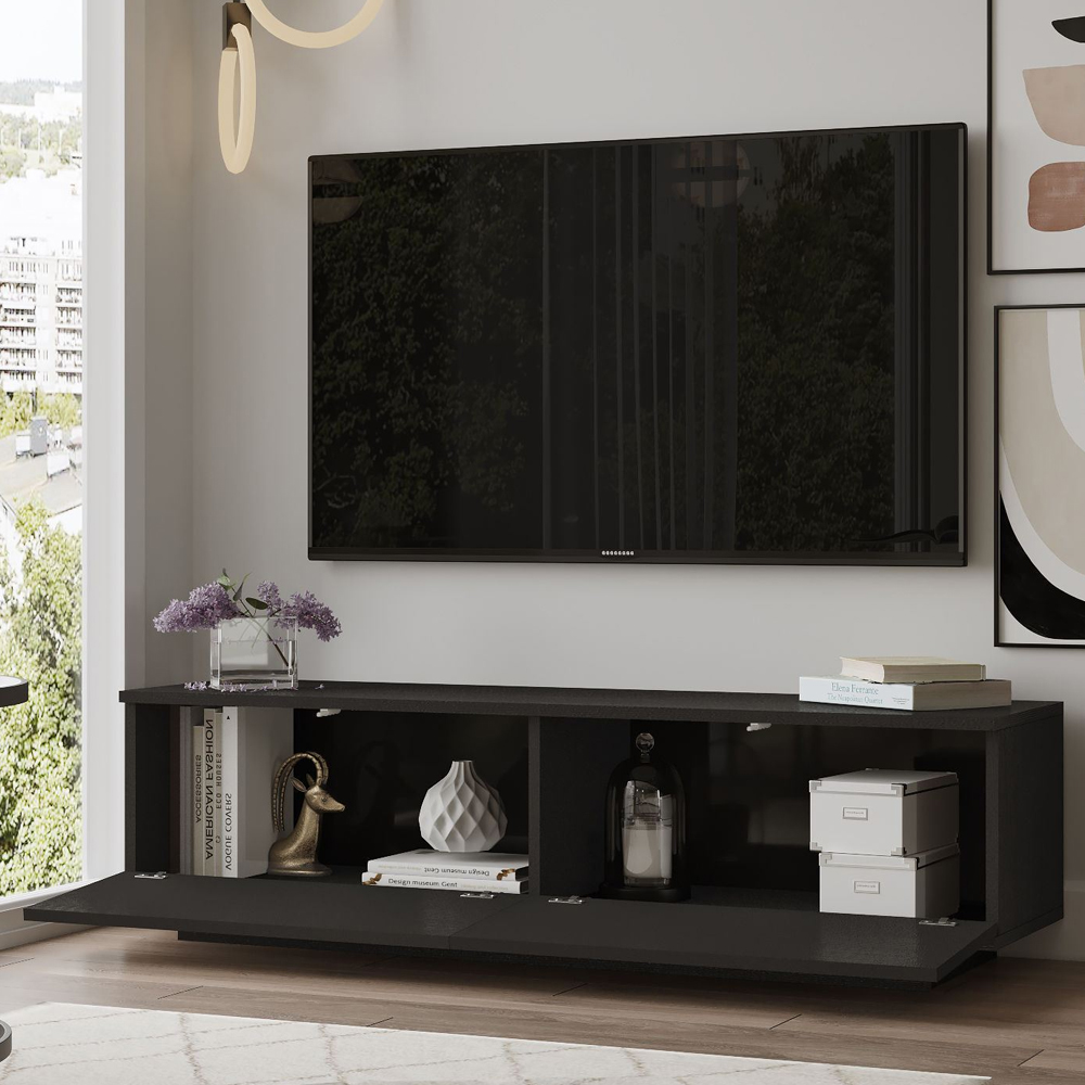 Filaroa Wooden TV Stand with 2 Flap Doors in Black