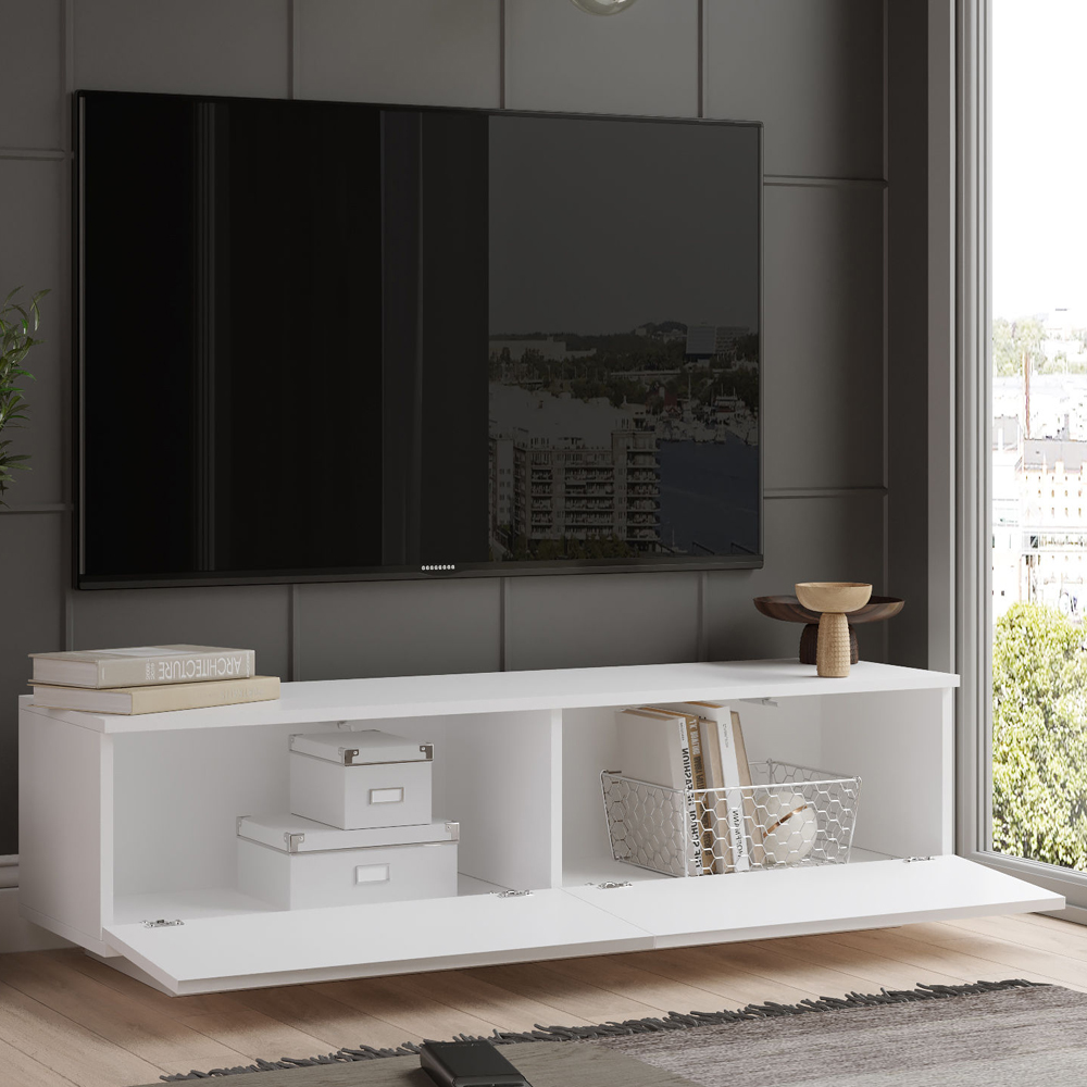 Filaroa Wooden TV Stand with 2 Flap Doors in White
