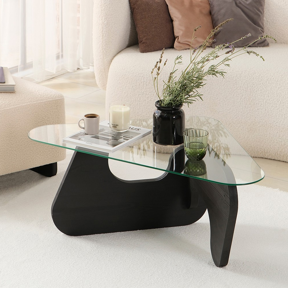 Fileno Tempered Glass Top Coffee Table with Anthracite Solid Wood Frame