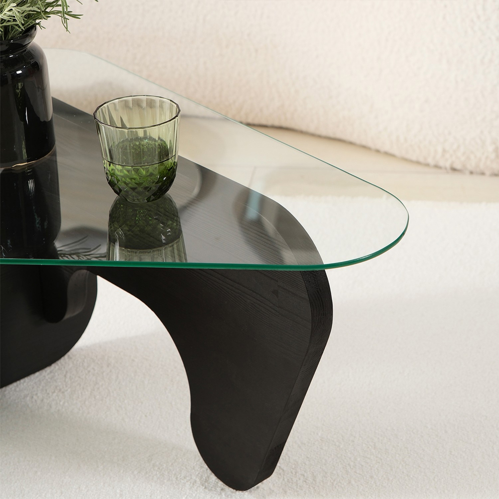 Fileno Tempered Glass Top Coffee Table with Anthracite Solid Wood Frame