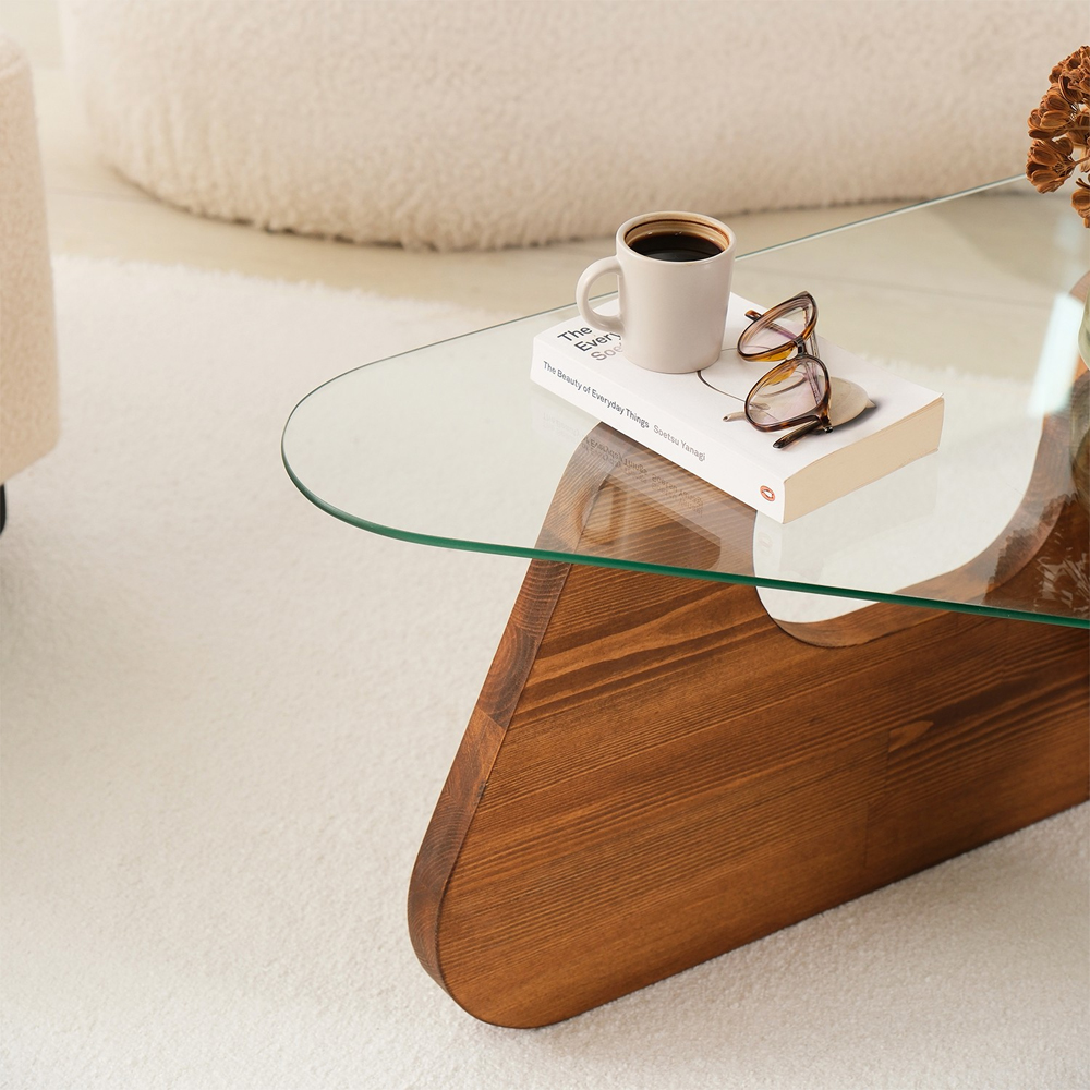 Fileno Tempered Glass Top Coffee Table with Chesnut Solid Wood Frame