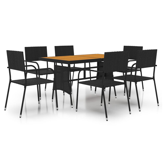 Filey Poly Rattan 7 Piece Outdoor Dining Set In Black