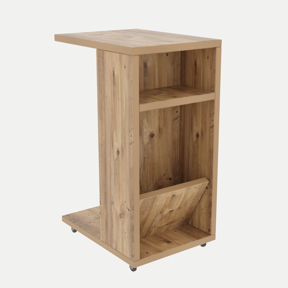Filira Wooden Side Table with Magazine Rack in Pine