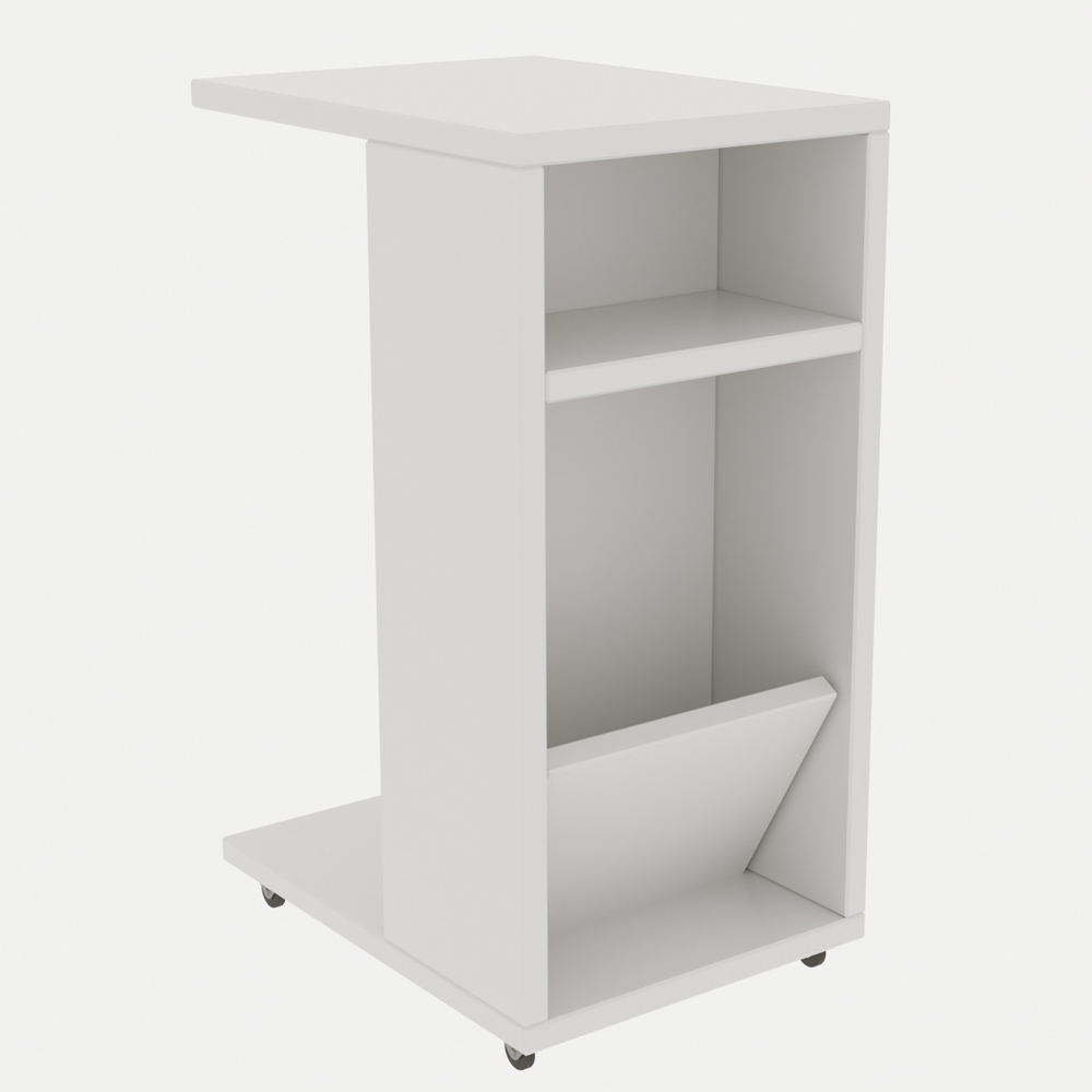 Filira Wooden Side Table with Magazine Rack in White