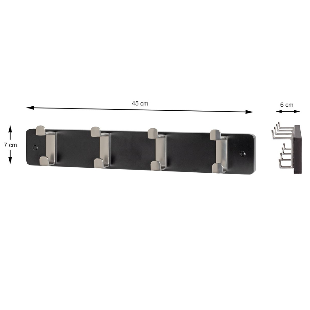 Fillmore Metal Wall Hung Coat Rack With 4 Hook In Black