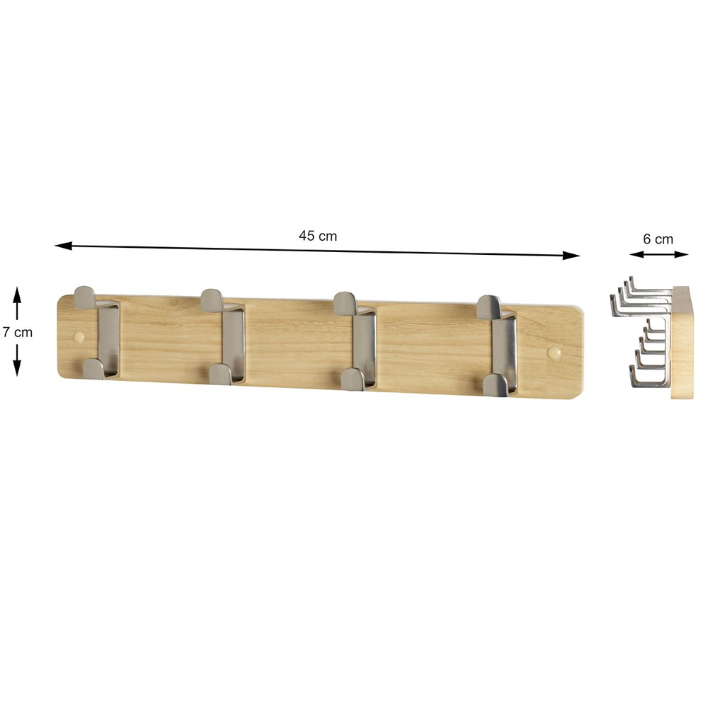 Fillmore Metal Wall Hung Coat Rack With 4 Hook In Oak