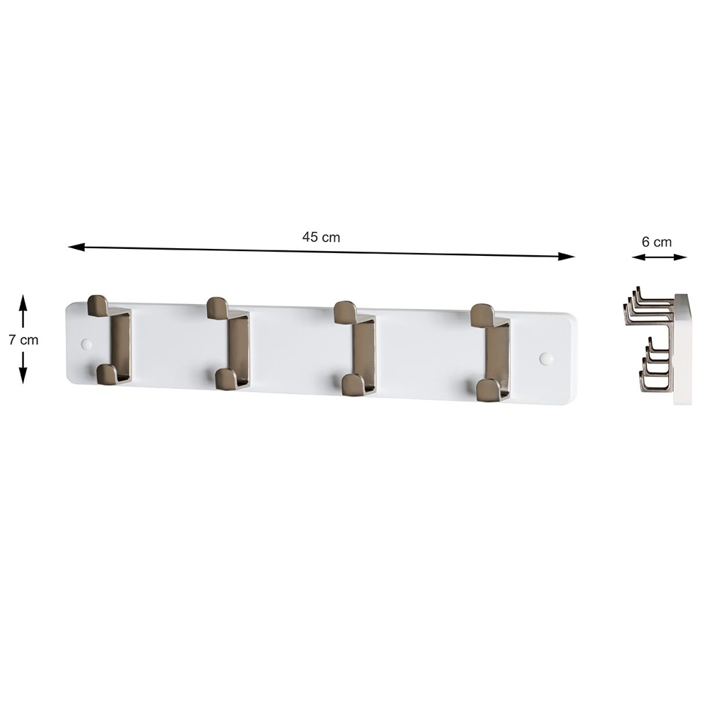 Fillmore Metal Wall Hung Coat Rack With 4 Hook In White