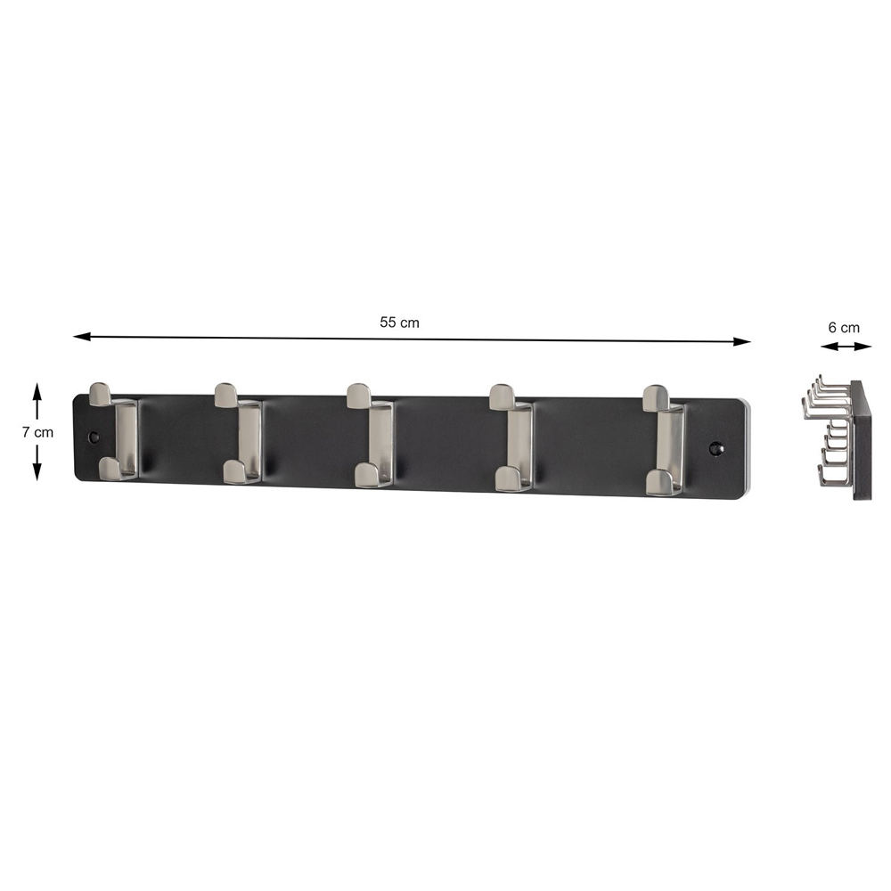 Fillmore Metal Wall Hung Coat Rack With 5 Hook In Black