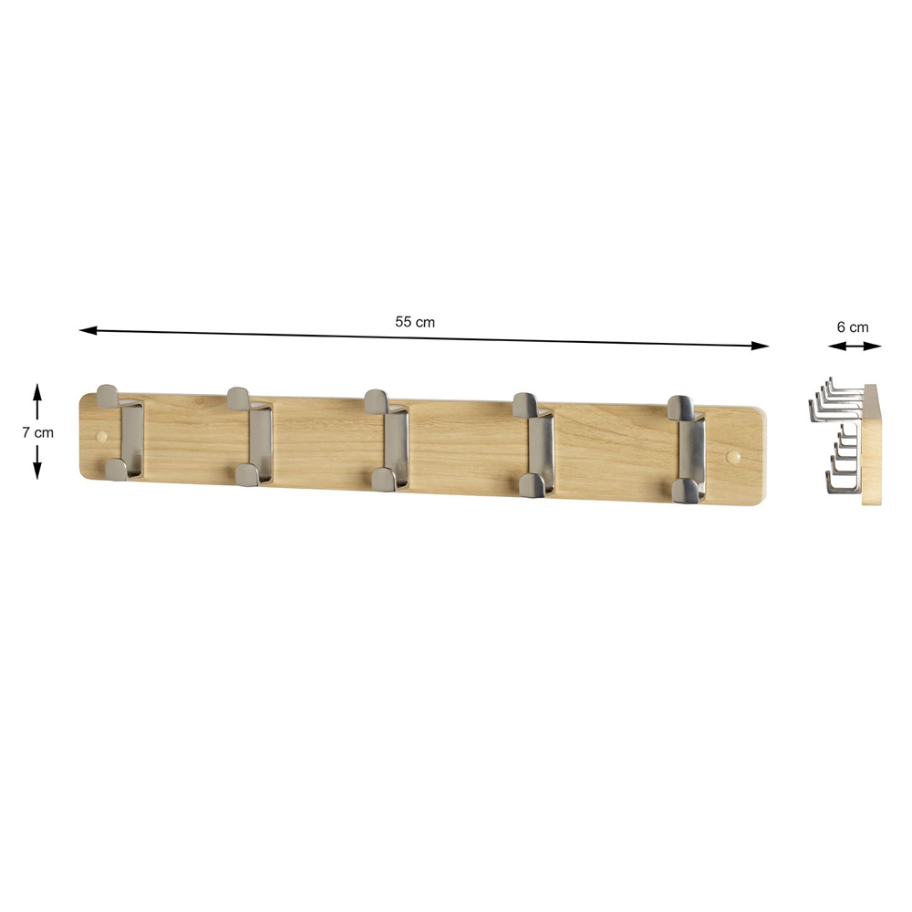 Fillmore Metal Wall Hung Coat Rack With 5 Hook In Oak