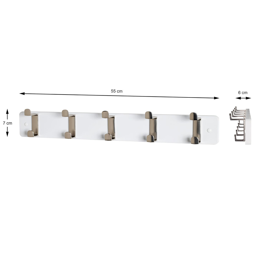 Fillmore Metal Wall Hung Coat Rack With 5 Hook In White