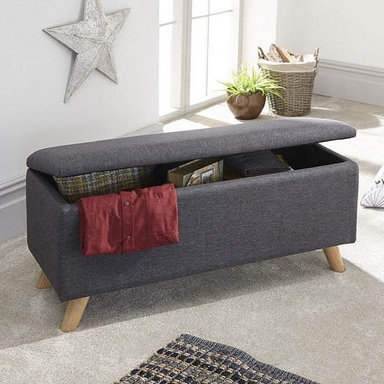 Speke Fabric Ottoman Storage Unit In Charcoal FiF