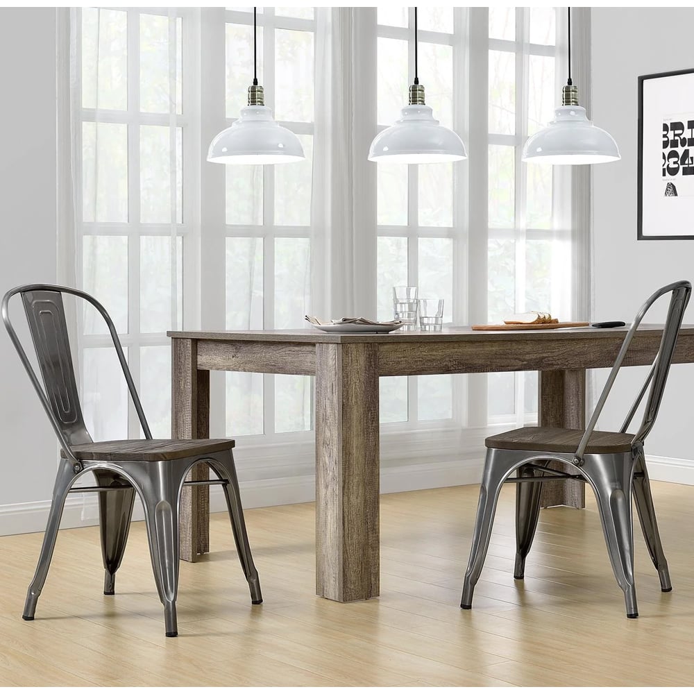 Findlay Antique Wooden Dining Chairs With Metal Frame In Pair
