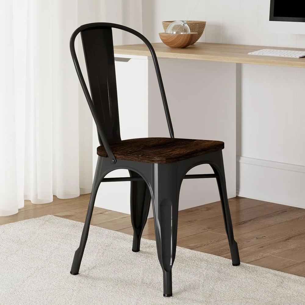 Findlay Black Wooden Dining Chairs With Metal Frame In Pair