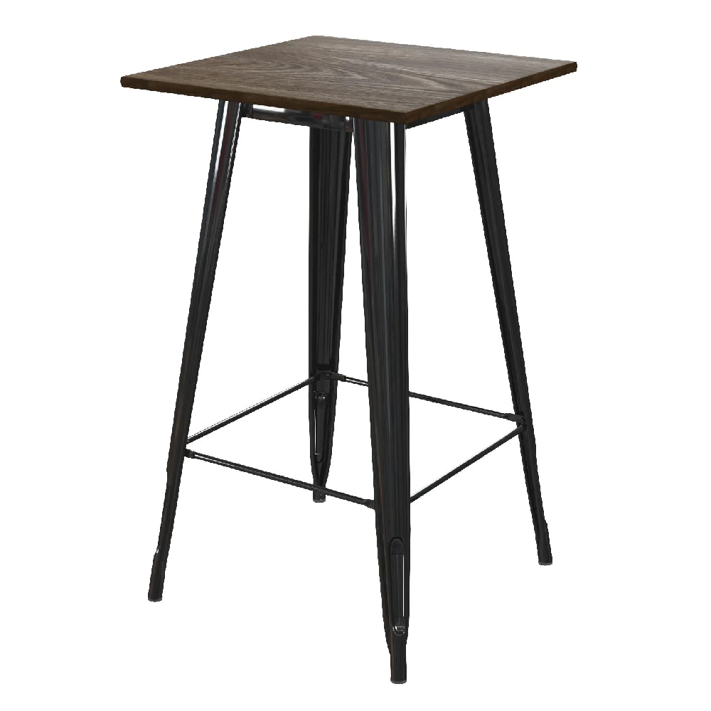 Read more about Findlay wooden square bar table with black legs in brown