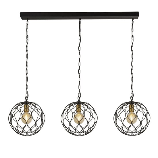 Read more about Finesse bar 3 pendant light in black with gold lamp holders